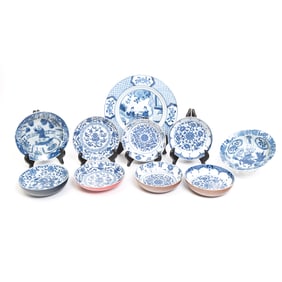 Ten Chinese Assorted Blue and White Bowls and Dishes