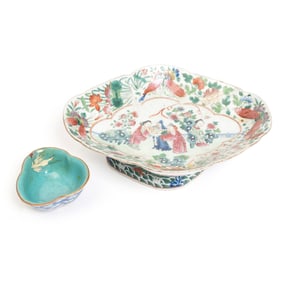 Two Chinese Famille Rose Porcelain Foliated Items