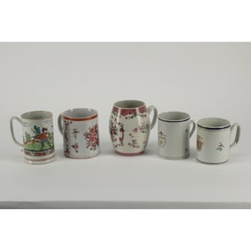 Five 18th Century Chinese Export Porcelain Mugs