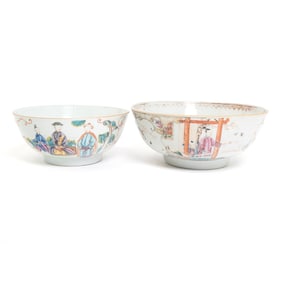 Two Chinese Export Famille Rose Porcelain Floral Bowls