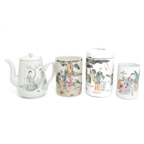 Chinese Famille Rose Porcelain Teapot and Vessels