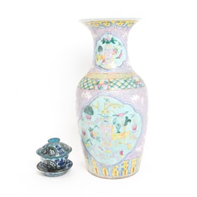 Chinese Famille Rose Vase and a Cloisonne Tea Bowl