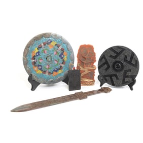 Chinese Carved Hardstone Items and Bronze Mirrors