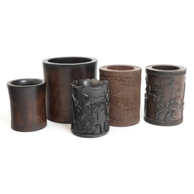 Group of Chinese Carved Wooden Brush Holders