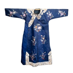A Chinese Blue Ground Lady's Informal Embroidered Robe