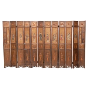 A Chinese Twelve-Panel Phoebe Wood Folding Screen