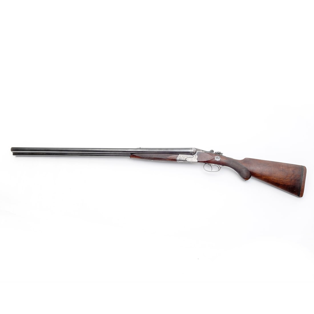 William Read Sons Engraved Break-Action Drilling Rifle: William Read & Sons Engraved Break-Action Drilling Rifle. Mahogany comb and grip, engraved decoration to receiver and barrel, double trigger with safety switch above, thumb switch to receiver top, adj