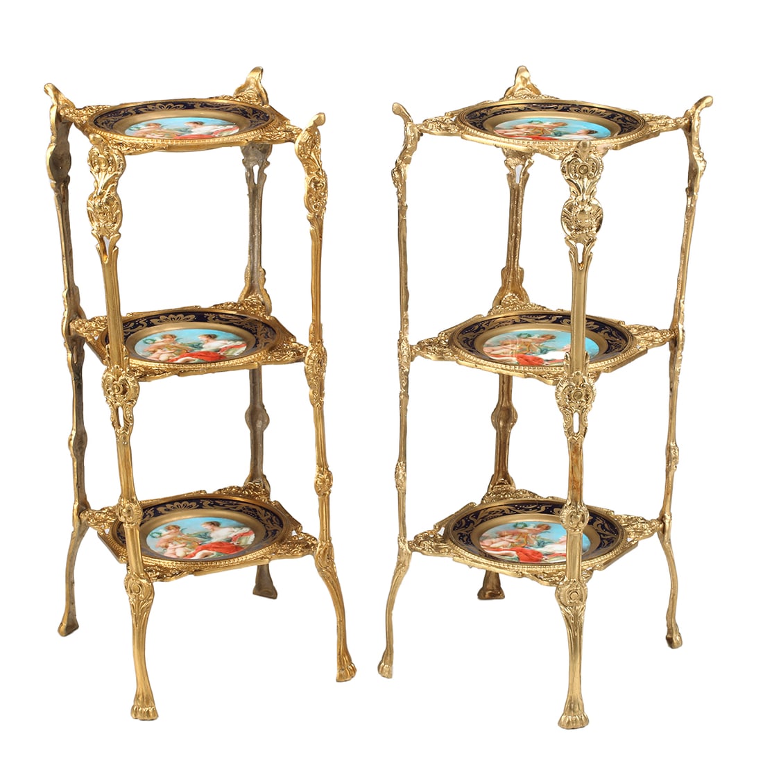 Pair French Baroque Style Gilt Metal Porcelain Tables (1 of 5)