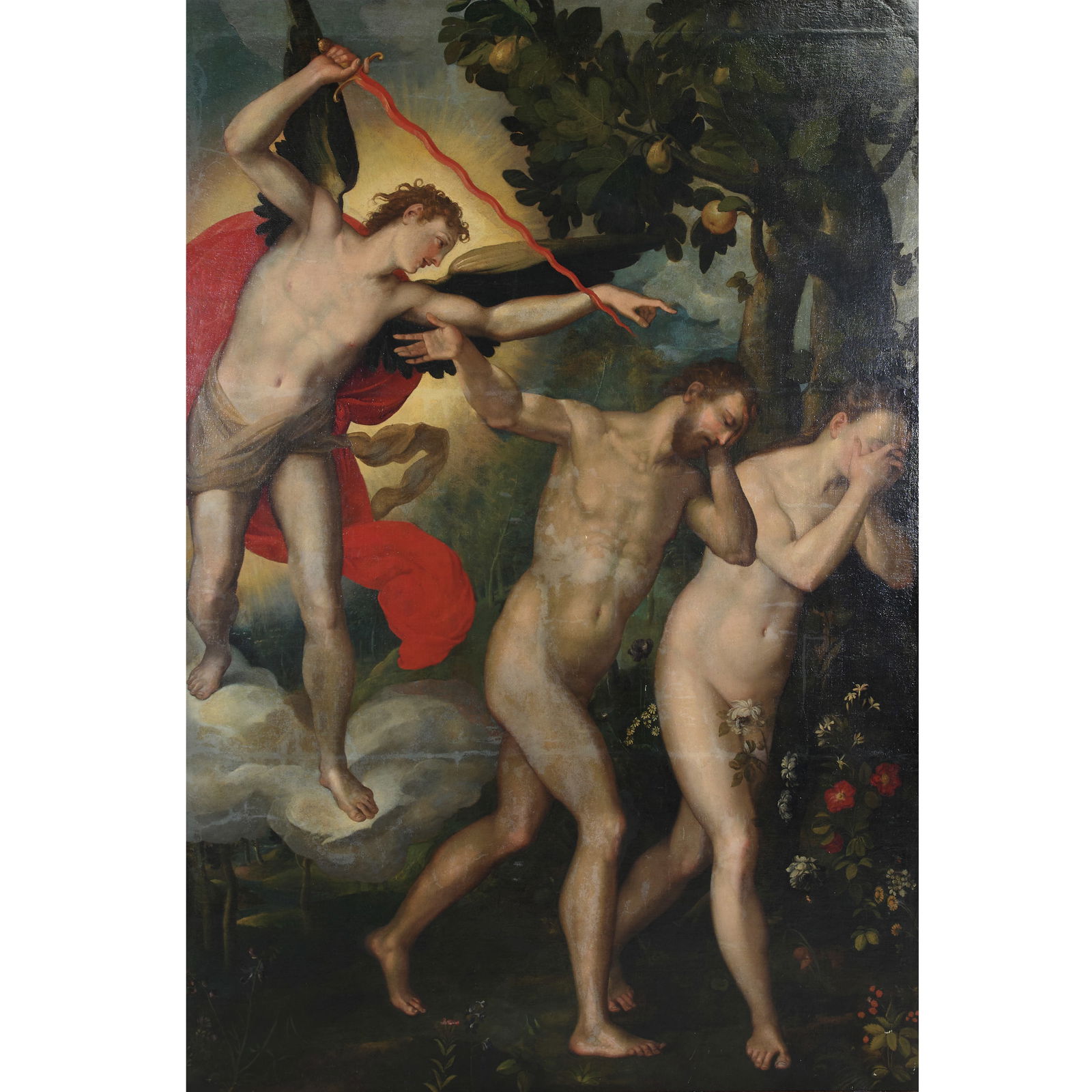 Manner of Benjamin West, The Expulsion of Adam and Eve: Manner of BENJAMIN WEST (American, 1738-1820), The Expulsion of Adam and Eve from Paradise, oil on canvas, relined, (approximate dimensions - canvas (sight): 75 x 50 1/2 inches, canvas (overall): 76 x