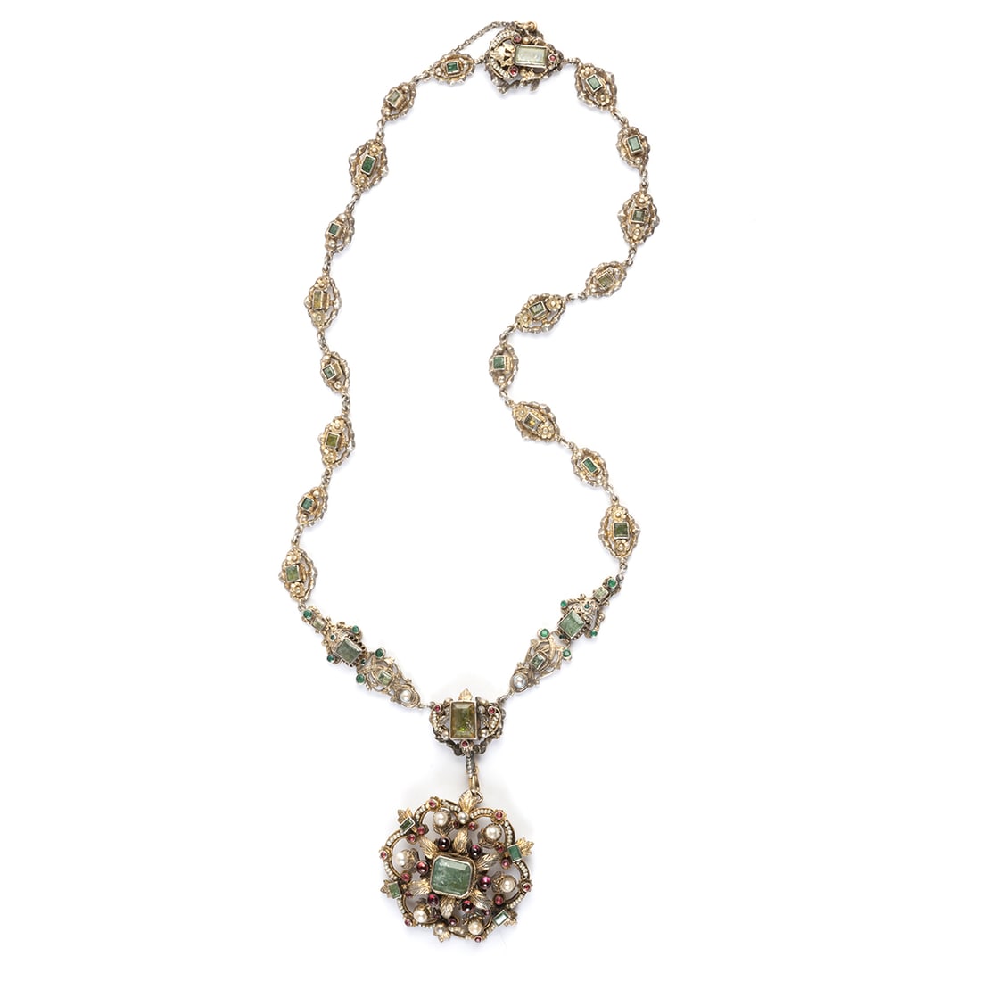 Austro Hungarian Style Multi-Stone, Silver Necklace. (1 of 5)