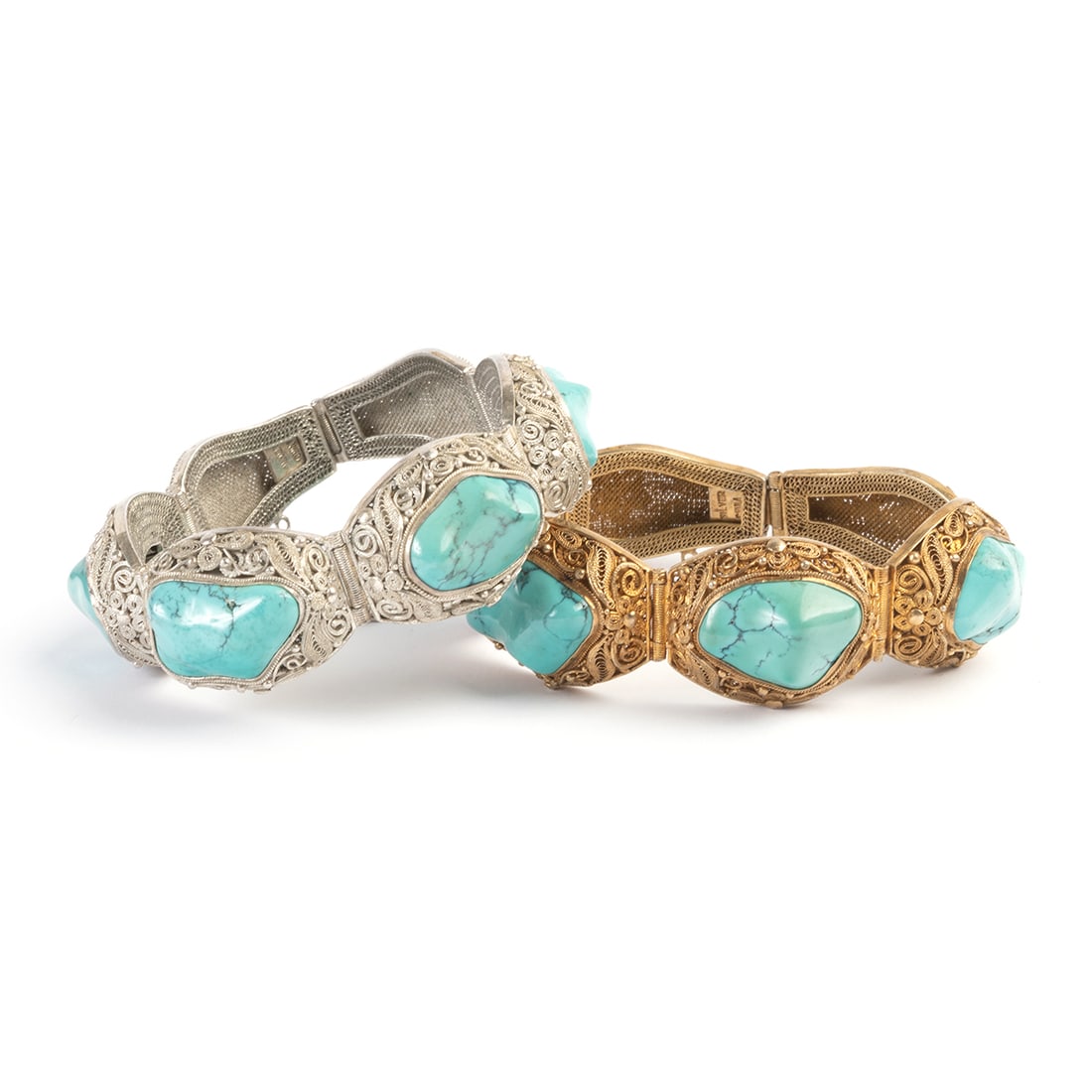 Two Chinese Turquoise, Silver Filigree Bracelets. (1 of 5)