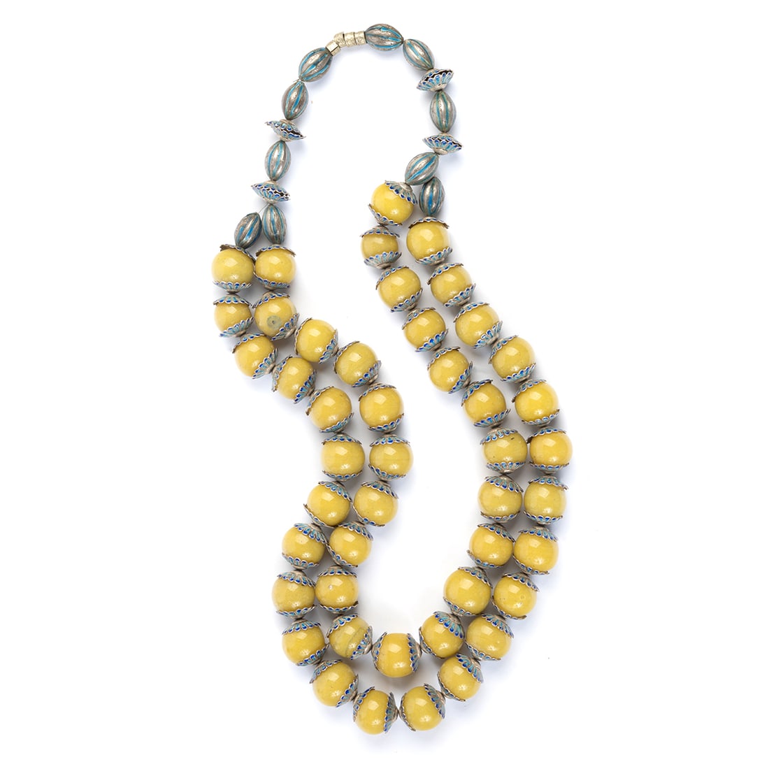 Chinese  Peking Glass Bead, Enamel, Silver Necklace. (1 of 3)