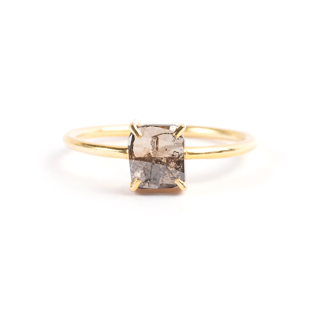 Diamond, 14k Yellow Gold Ring.: Diamond, 14k Yellow Gold Ring. Featuring one cushion shaped rose-cut diamond weighing approximately 0.70 ct., set in a 14k yellow gold mounting. {Size: 5 3/4, Gross Weight: 1.1 dwts}