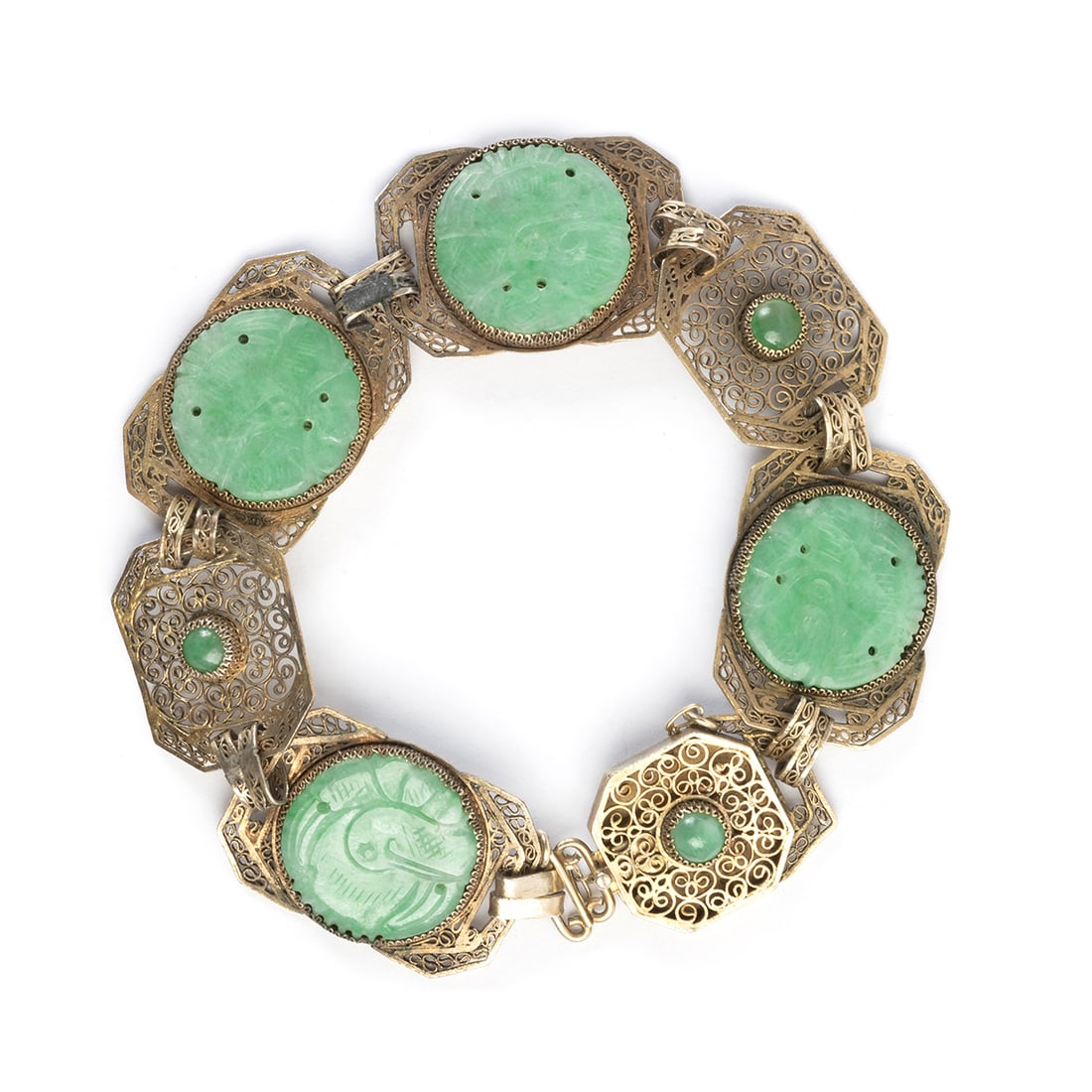 Chinese Jade, Silver-Gilt Filigree Bracelet. (1 of 4)