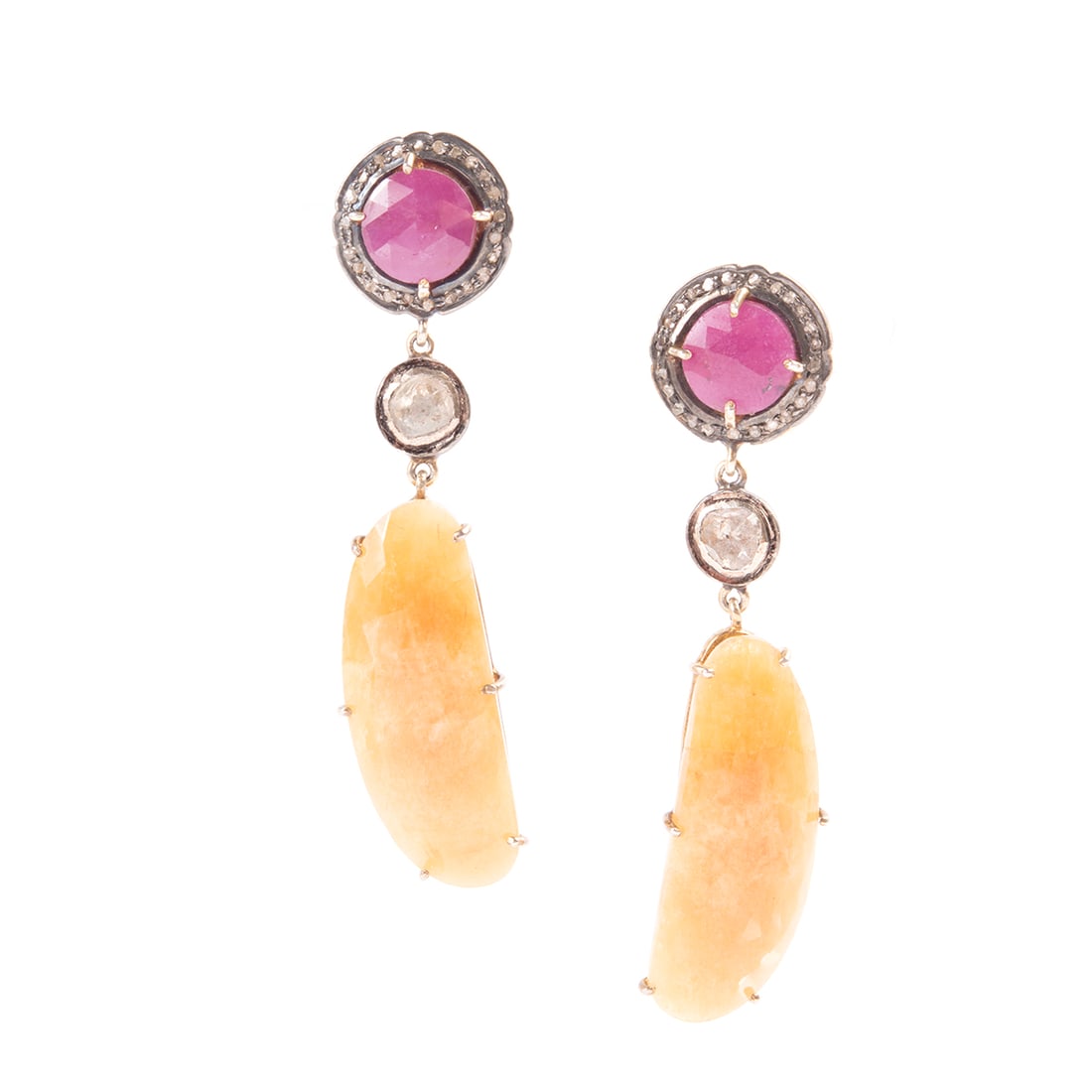 Pair of Ruby, Sapphire, Diamond, Vermeil Earrings. (1 of 2)