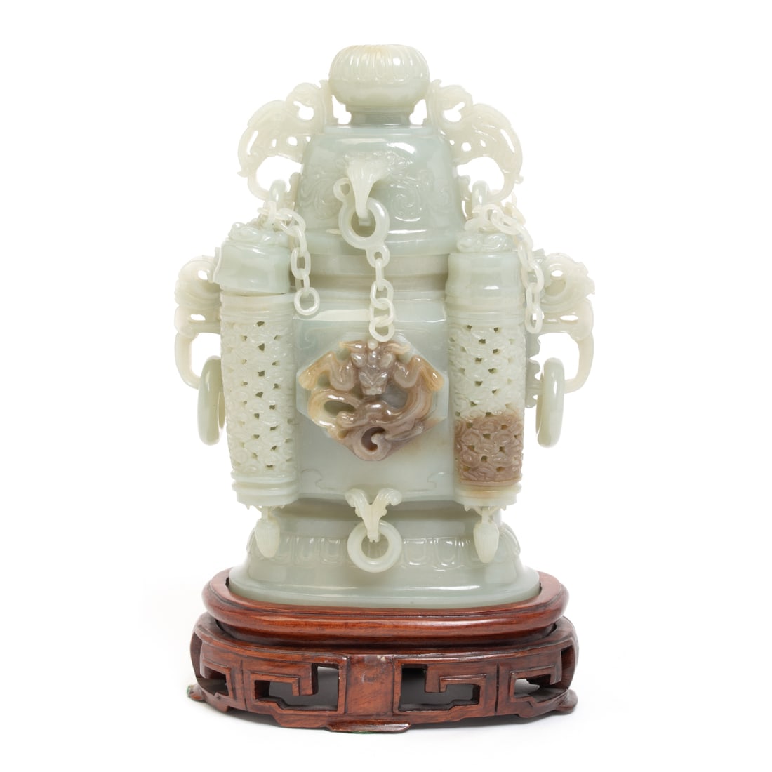 Chinese Nephrite Jade Archaistic Censer with Base (1 of 3)