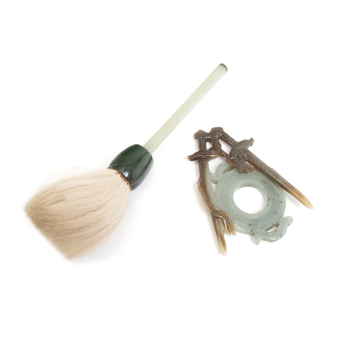 Chinese Jade Handle Brush and a Jade Carving (1 of 3)