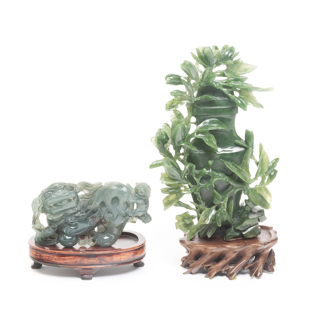 Carved Chinese Jade Vase and a Hardstone Foo Dog (1 of 3)