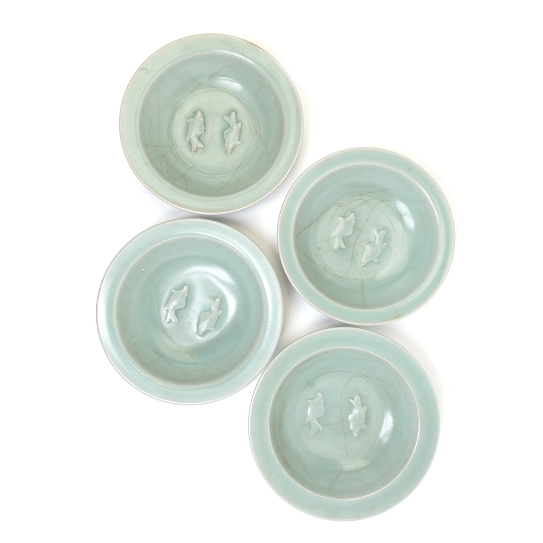 Four Chinese Longquan Celadon 'Twin Fish' Dishes (1 of 3)