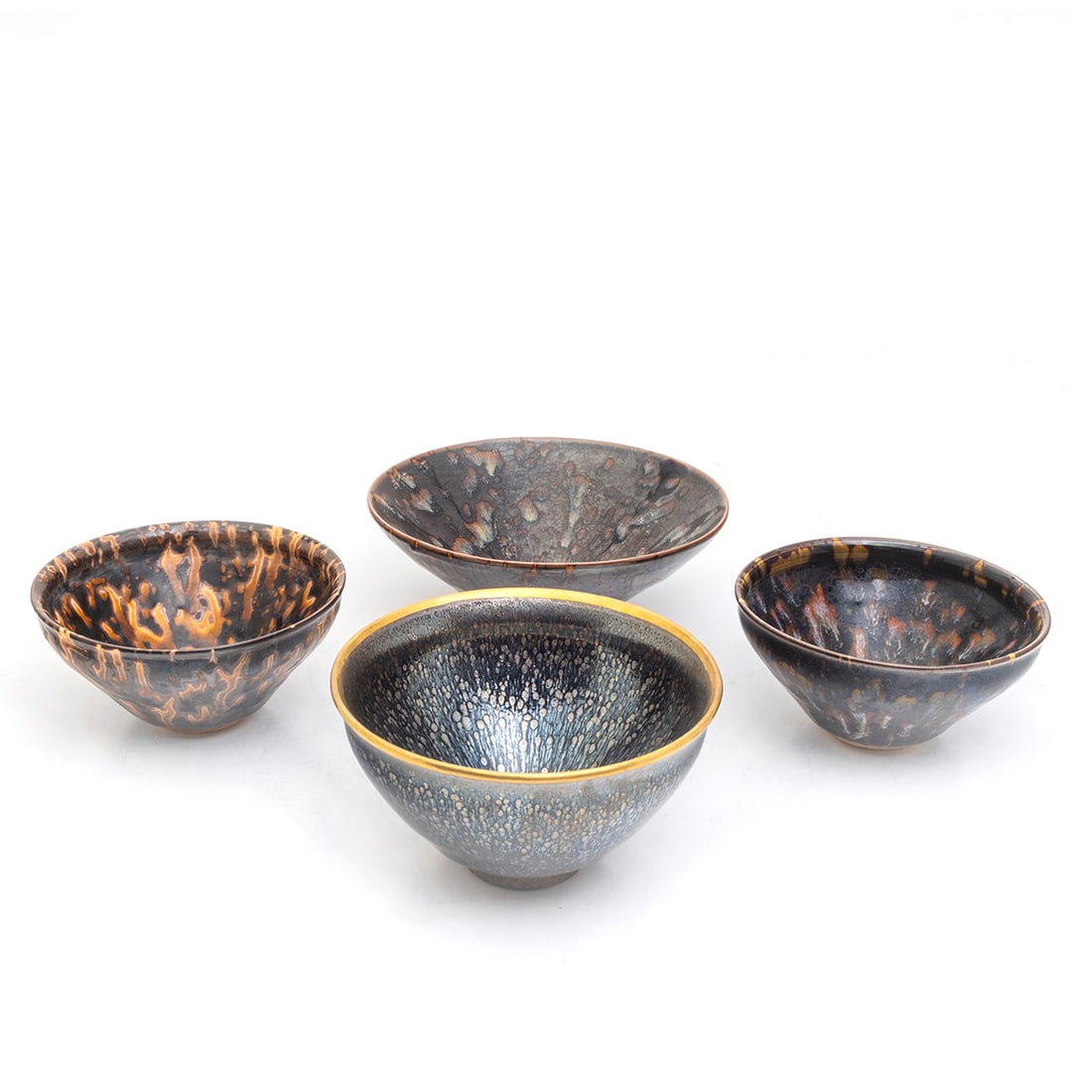 Group of Four Chinese Jian Type Tianmu Glazed Bowls (1 of 6)