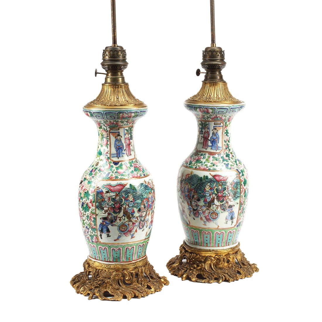 Pair of Chinese Dore Bronze Mounted Porcelain Lamps (1 of 6)