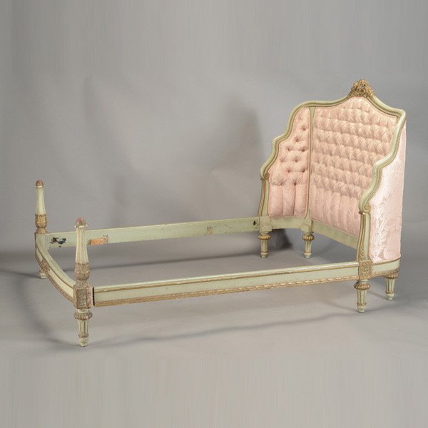 Louis XVI Style Bed Frame Head Board: Louis XVI Style Gilt Bronze Kingwood Double Bed Frame Head Board, with shell mount {Dimensions of head board 57 x 56 inches} [With two rails]