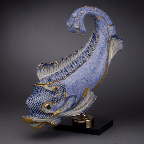 Italian Figure of a Dolphin on Stand, Mamgami: Italian Earthenware Figure of a Dolphin on Stand, Mamgami {Height 18 inches}