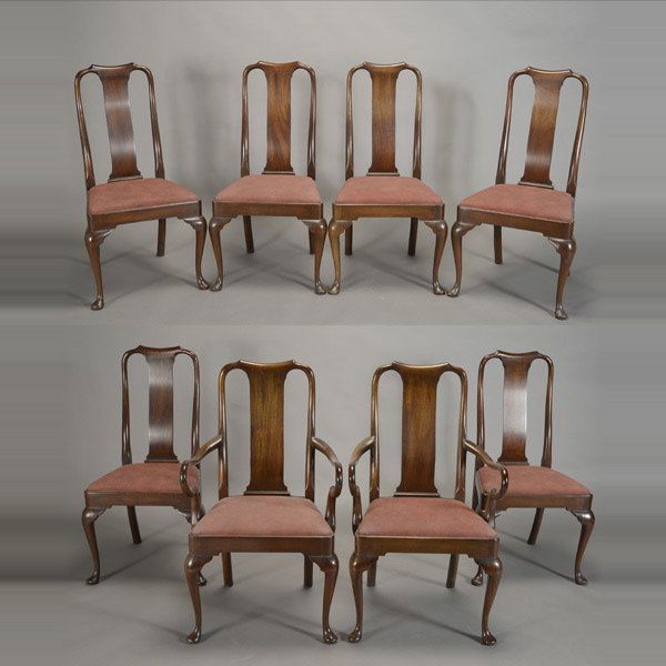 8 Kittinger Old Dominion Collection Dining Chairs: Set of Eight Kittinger Old Dominion Collection Yoke Back Dining Chairs, comprising two arm chairs and six side chairs, each with suede slip seat {Dimensions of Armchair 40 1/2 x 21 x 18 inches}