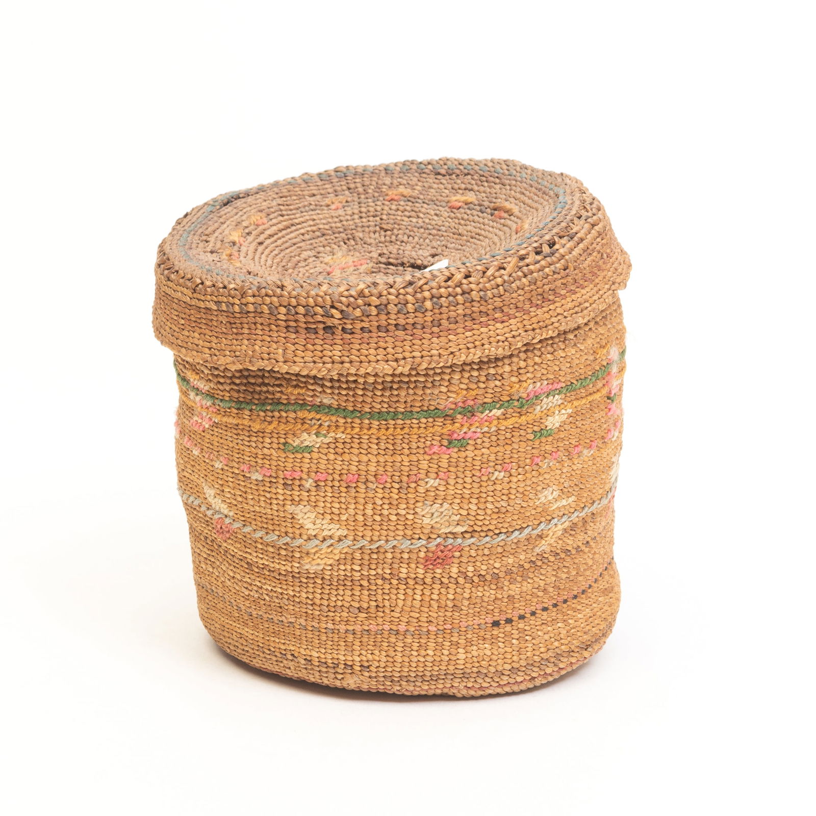 Small Aleutian Polychrome Covered Basket