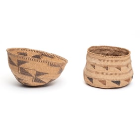 Two Native American Klamath Twined Baskets