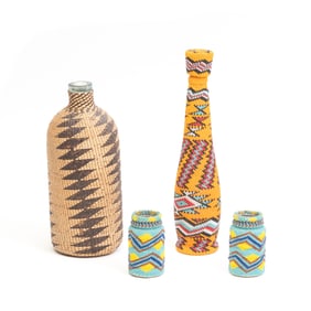 Four Native Beaded Basketry Items