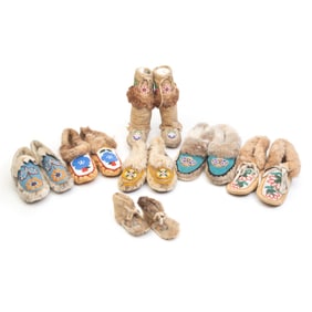 Collection of Native American Beaded Fur Moccasins