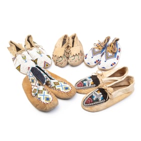 Five Pairs of Native American Beaded Mocassins