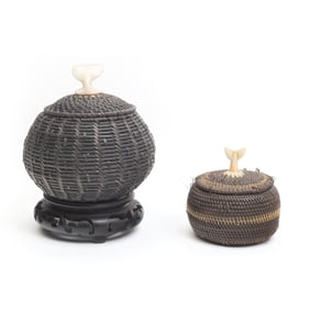 Two Small Native American Baleen Baskets Incl Omnik