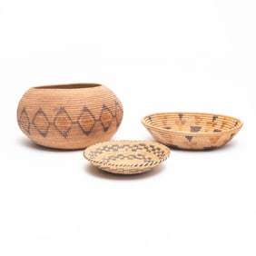 Three Native American Baskets Including Papago