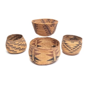 Four Native American Pit River Woven Baskets
