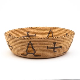 Native American Shoshone Coiled Polychrome Basket