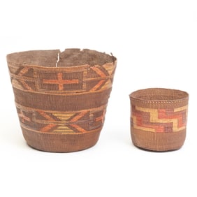 Two Native American Tlingit Polychrome Baskets