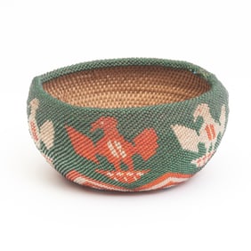 Native American Beaded Woven Bowl Washoe or Paiute