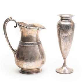 Gorham Sterling Silver Water Pitcher and Weighted Vase