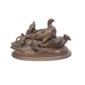 Bronze Figural Group, Pheasants, After Moigniez