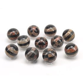 Eleven Grand Tour Style Inlaid Marble Spheres