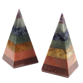 Pair of Specimen Marble and Semiprecious Stone Pyramids