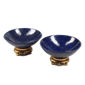 Pair of Lapis Lazuli Inlaid Bowls on Stands