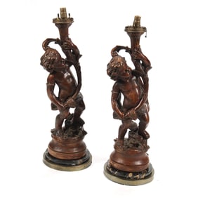 Pair of Italian Style Pottery Figural Lamps