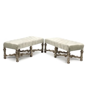 Pair Italian Baroque Style Silvered Window Seats