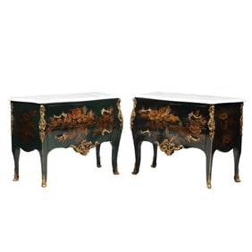 Near Pair of French Chinoiserie Lacquer Commodes