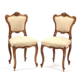 Pair of Antique Louis XV Style Walnut Piano Chairs