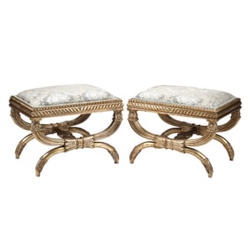 Pair of Empire Style Silvered Gilt Benches