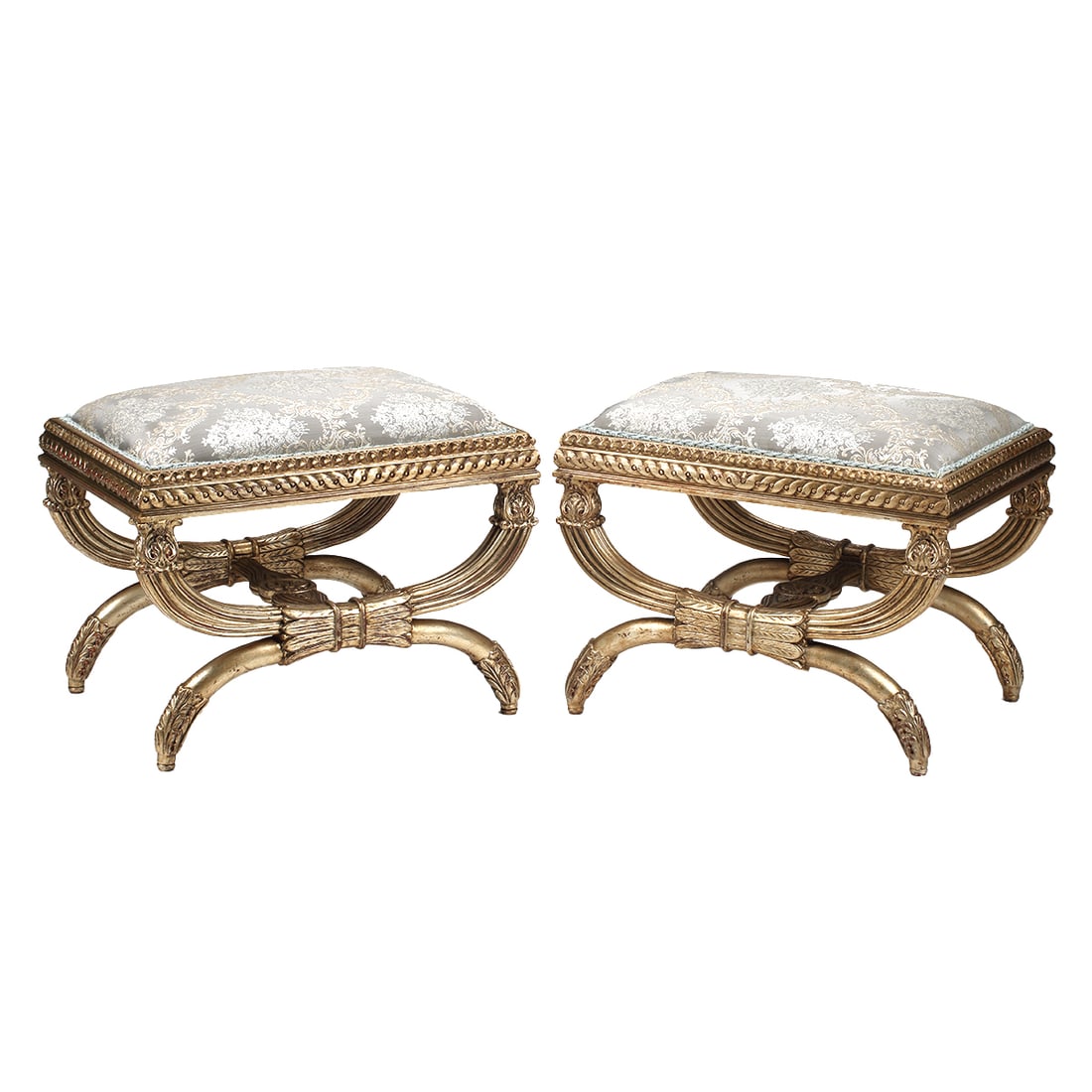 Pair of Empire Style Silvered Gilt Benches (1 of 4)